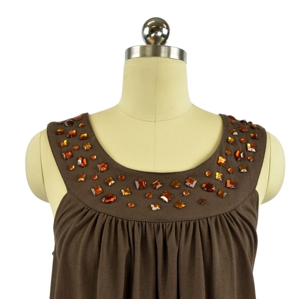 Cejon Jeweled Tunic Top Brown M Dress